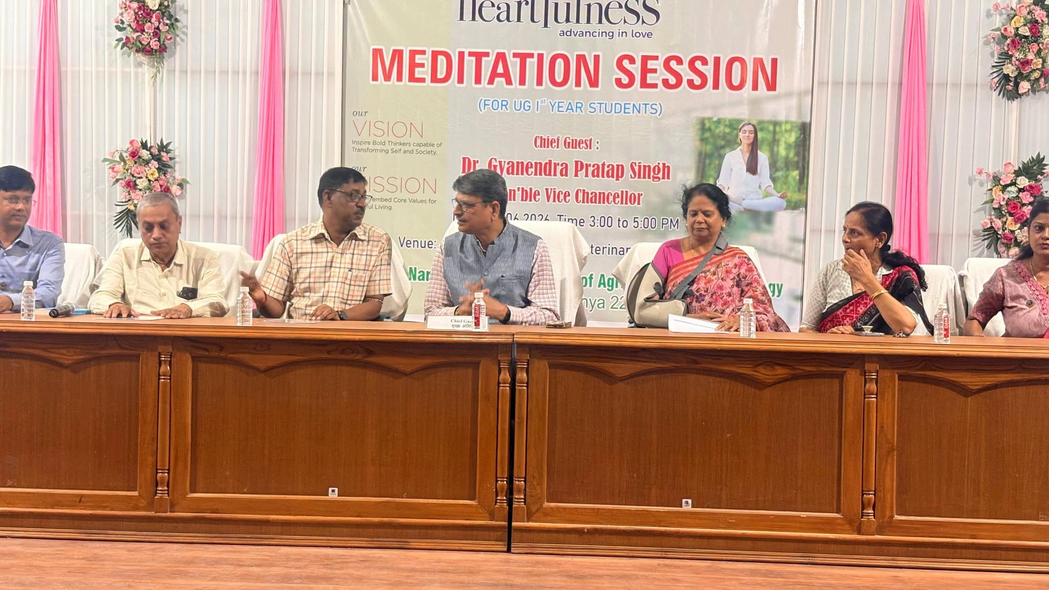 Hon’ble Vice-Chancellor Dr. Gyanendra Pratap Singh inaugurated meditation session at the auditorium of the College of Veterinary and Animal Husbandry, ANDUAT, Kumarganj, Ayodhya, for first-year students.